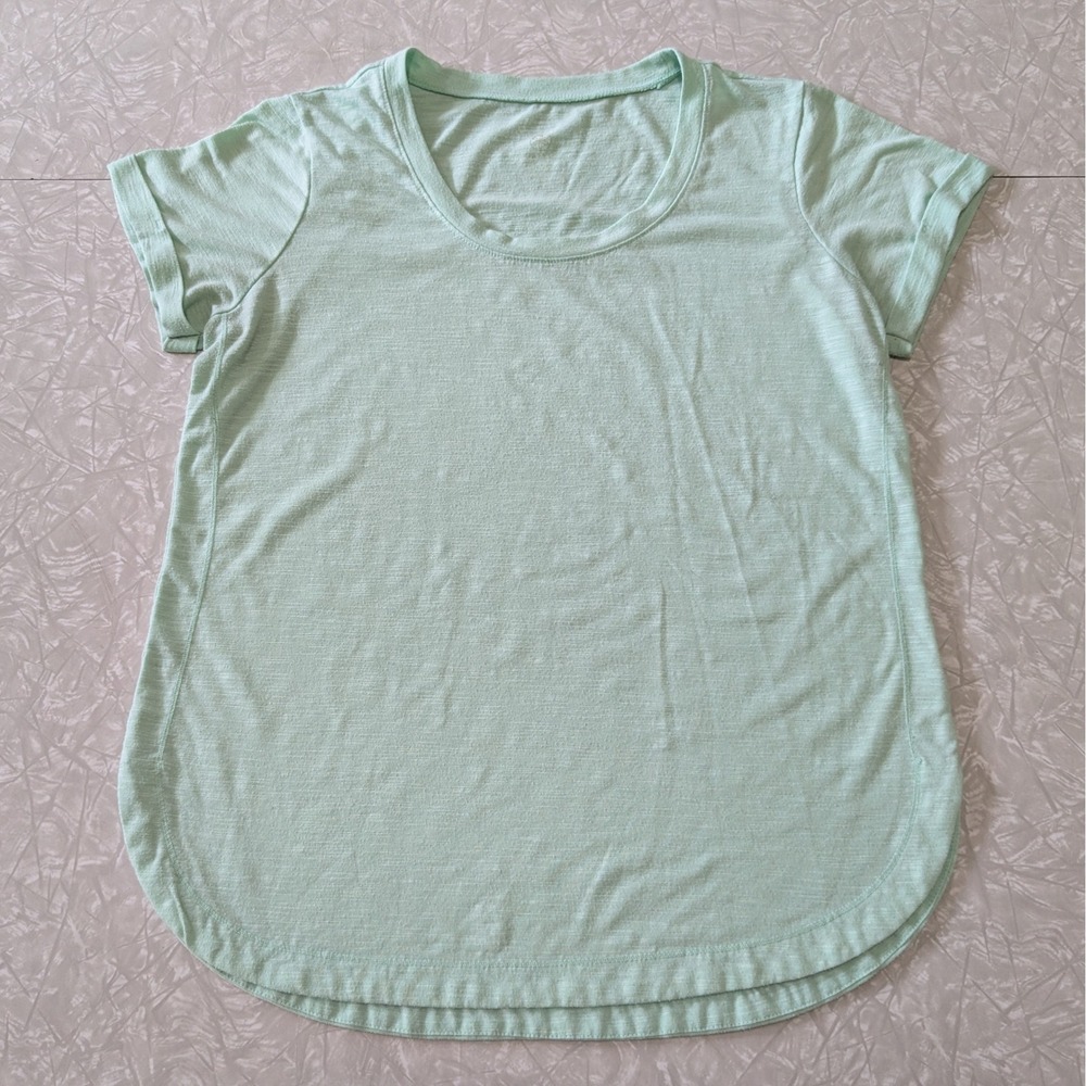 Gaiam Mint Green Slub Knit Scoop Neck T-Shirt Short Sleeve Curved Hem Medium